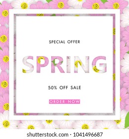 Spring sale background with beautiful flower,vector illustration template, banners, Wallpaper, invitation, posters, brochure, voucher discount.