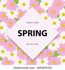 Spring sale background with beautiful flower,vector illustration template, banners, Wallpaper, invitation, posters, brochure, voucher discount.