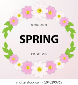 Spring sale background with beautiful flower,vector illustration template, banners, Wallpaper, invitation, posters, brochure, voucher discount.
