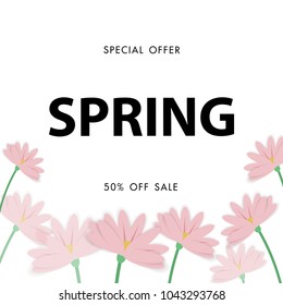 Spring sale background with beautiful flower,vector illustration template, banners, Wallpaper, invitation, posters, brochure, voucher discount.