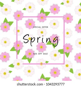 Spring sale background with beautiful flower,vector illustration template, banners, Wallpaper, invitation, posters, brochure, voucher discount.