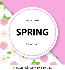 Spring sale background with beautiful flower,vector illustration template, banners, Wallpaper, invitation, posters, brochure, voucher discount.
