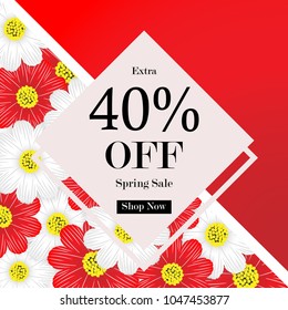Spring sale background with beautiful flower,vector illustration template, banners, Wallpaper, invitation, posters, brochure, voucher discount.