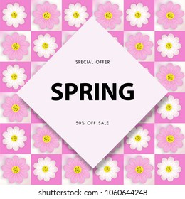 Spring sale background with beautiful flower,vector illustration template, banners, Wallpaper, invitation, posters, brochure, voucher discount.