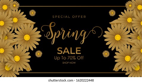 Spring sale background with beautiful golden flowers