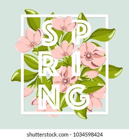 Spring sale background with beautiful pink flower and leaf. Vector illustration template. can be use for banners.Wallpaper.flyers, invitation, posters, brochure, voucher discount