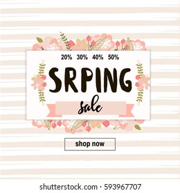Spring sale background with beautiful pink flowers. Vector template for banners, wallpaper,flyers, invitation, posters, brochure, voucher discount. Vector Decorative web banner