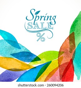 Spring sale background colorful rainbow watercolor for card invitation business design