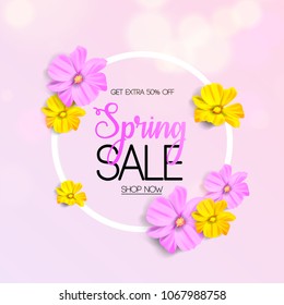 Spring sale background with flowers