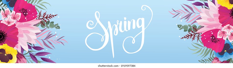 Spring sale background with flowers. Banner perfect for promotions, magazines, advertising, web sites. Vector illustration.