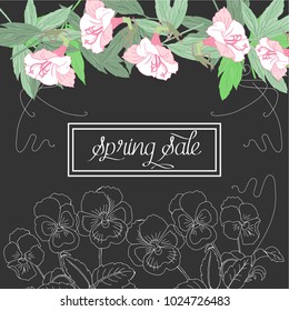 Spring sale background with flowers. Vector Illustration