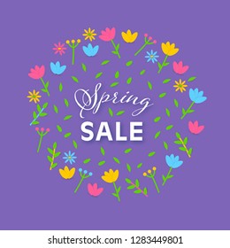 Spring sale background with flowers. Vector illustration suitable for banners, brochures, covers.