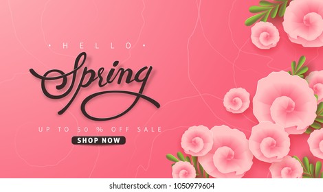 Spring sale background layout with beautiful colorful flower for banners,Wallpaper,flyers, invitation, posters, brochure, voucher discount.Vector illustration template.