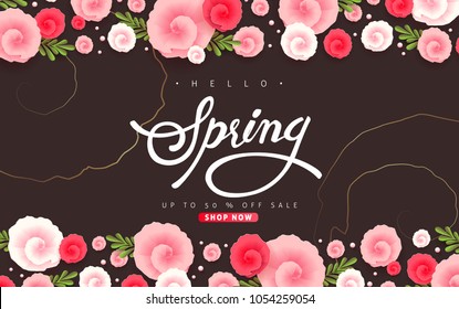 Spring sale background layout with beautiful colorful flower for banners,Wallpaper,flyers, invitation, posters, brochure, voucher discount.Vector illustration template.