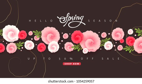 Spring sale background layout with beautiful colorful flower for banners,Wallpaper,flyers, invitation, posters, brochure, voucher discount.Vector illustration template.