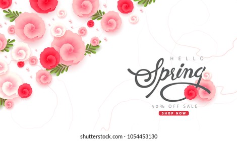 Spring sale background layout with beautiful colorful flower for banners,Wallpaper,flyers, invitation, posters, brochure, voucher discount.Vector illustration template.