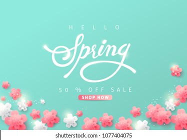 Spring sale background layout with beautiful colorful flower for banners,Wallpaper,flyers, invitation, posters, brochure, voucher discount.Vector illustration template.