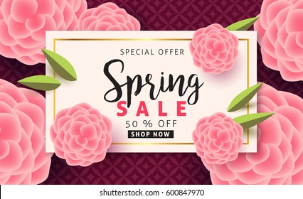 Diseño de fondo de venta primaveral con una hermosa flor colorida para banners,Papel tapiz,volantes, invitación, carteles, folleto, descuento de cupón.Plantilla de ilustración vectorial.