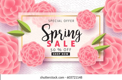 Spring sale background layout with beautiful colorful flower for banners, Wallpaper,flyers, invitation, posters, brochure, voucher discount.Vector illustration template.