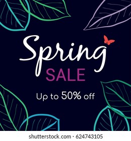 Spring sale background with leaf outlines. Spring sale Vector illustration