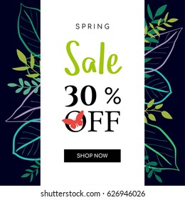 Spring sale background with leaf outlines. Spring sale Vector illustration