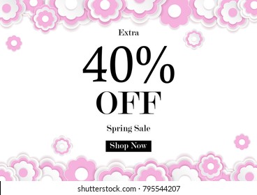 Spring sale background with paper cut flower, vector illustration template, banners, Wallpaper, invitation, posters, brochure, voucher discount.