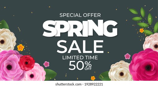 Spring Sale Background Poster Natural Flowers Template. Vector Illustration EPS10