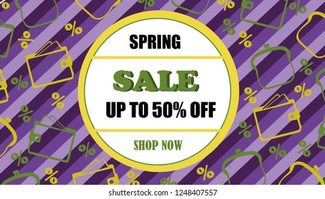 Spring sale background. Purple background. Vector illustration.