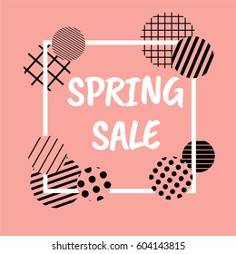Spring sale background with trendy patterned balls. Vector illustration template. For  banners, wallpaper, flyer, leaflet,invitation, posters, brochure, voucher discount.