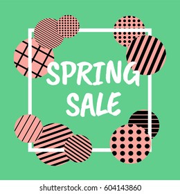Spring sale background with trendy patterned balls. Vector illustration template. For  banners, wallpaper, flyer, leaflet,invitation, posters, brochure, voucher discount.