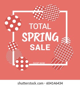 Spring sale background with trendy patterned balls. Vector illustration template. For  banners, wallpaper, flyer, leaflet,invitation, posters, brochure, voucher discount.