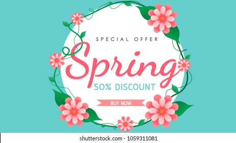 Spring sale background vector with flowers  illustration template or banner