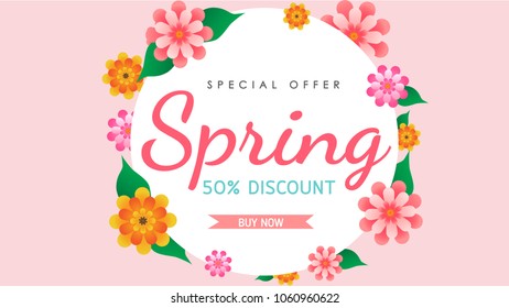 Spring sale background vector with flowers illustration template or banner