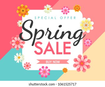 Spring sale background vector with flowers illustration template or banner