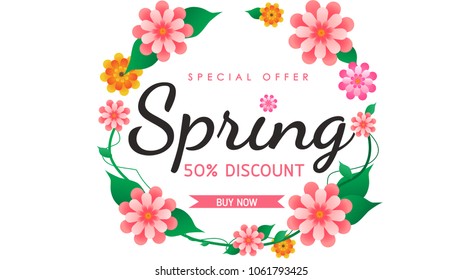 Spring sale background vector with flowers illustration template or banner