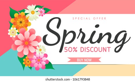 Spring sale background vector with flowers illustration template or banner