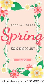 Spring sale background vector with flowers illustration template or banner