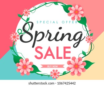 Spring sale background vector with flowers  illustration template or banner
