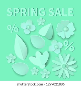 Spring sale backgroundfor design in realistic paper cut style . Vector illustration