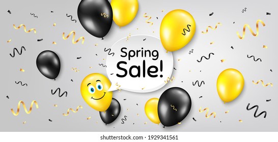 Spring Sale. Balloon confetti vector background. Special offer price sign. Advertising Discounts symbol. Smile balloon background. Spring sale message. Celebrate birthday banner. Vector
