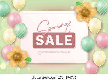 Fondo del marco del globo de la venta de la primavera para la promoción estacional, campaña de Festiva, cartel, Anuncio, y diseño al por menor