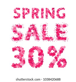 Spring sale banner. 30% discount sign. Numbers and letters made of flowers. Easy to edit vector design template for your artworks.