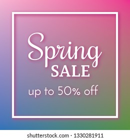 Spring sale banner and up to 50 percen off sign on colorful background. Vector illustration