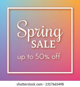 Spring sale banner and up to 50 percent off sign on colorful background. Vector illustration