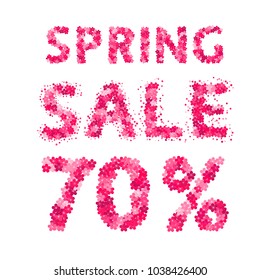 Spring sale banner. 70% discount sign. Numbers and letters made of flowers. Easy to edit vector design template for your artworks.