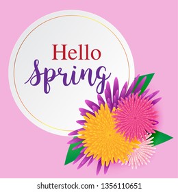 Spring sale banner background with paper flowers on  background for online shopping. Banner perfect for promotions, magazines, advertising, web sites. greeting card decoration element.

