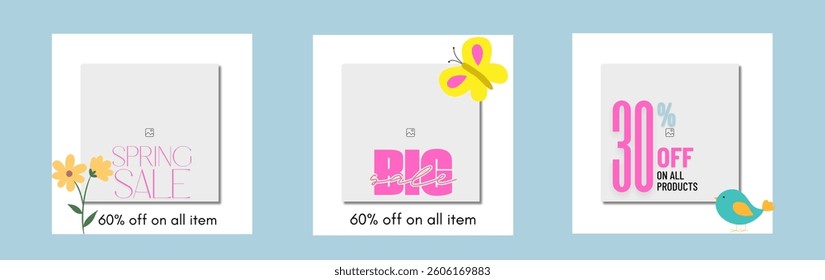 Spring sale banner background set 