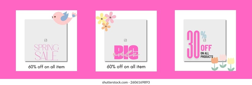 Spring sale banner background set 