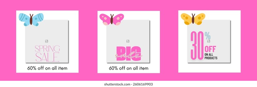 Spring sale banner background set 