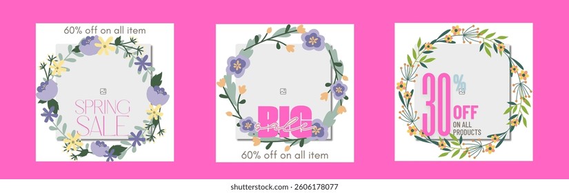 Spring sale banner background set 